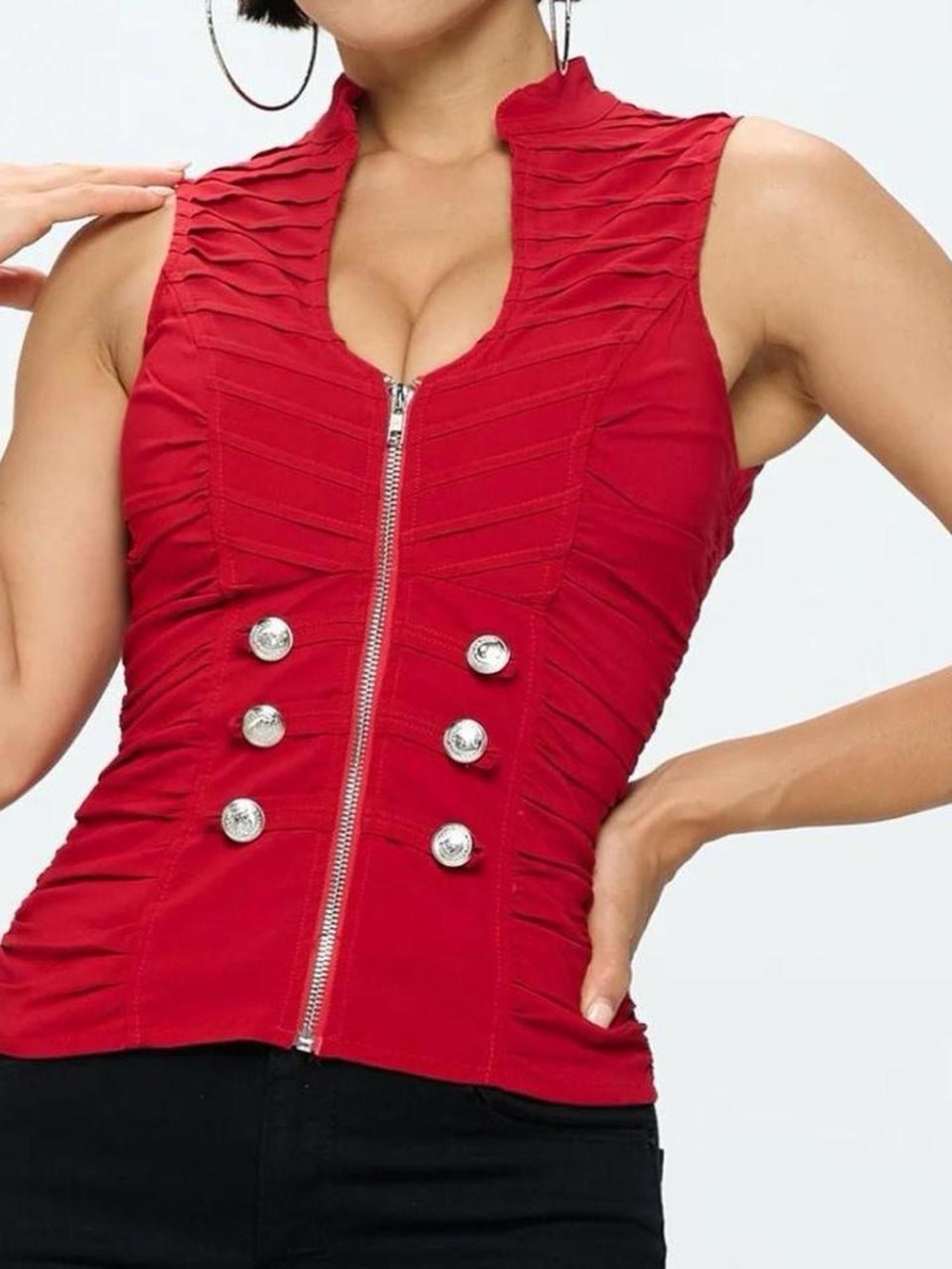 Oh Yes Red Zip-Up Ruched Top 🔥 - Picture 3 of 7